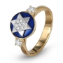 Anbinder Jewelry 14K Gold Star of David White Diamond Circular Ring with Blue Enamel - 2