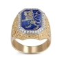 14K Yellow Gold & Blue Enamel Men's Lion of Judah Diamond Signet Ring  - 3