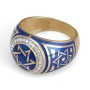 Anbinder Jewelry 14K Yellow Gold Blue Enamel Star of David & Diamond Halo Ring  - 3