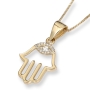 14K Gold Hamsa Pendant Necklace With Diamond-Accented Evil Eye Design (Choice of Color) - 4