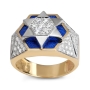 14K Yellow & White Gold Star of David Diamond Ring with Blue Enamel  - 2