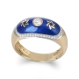 14K Yellow Gold and Blue Enamel Star of David Ring With Diamond Accent By Anbinder Jewelry - 3