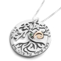 Sterling Silver and 9K Gold Circle Tree of Life Necklace with Emerald / Ruby (Psalms 1:3) - 1