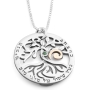 Sterling Silver and 9K Gold Circle Tree of Life Necklace with Emerald / Ruby (Psalms 1:3) - 4