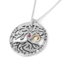 Sterling Silver and 9K Gold Circle Tree of Life Necklace with Emerald / Ruby (Psalms 1:3) - 6