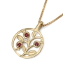 Gold Three Pomegranates Necklace with Ruby Gemstones - 3