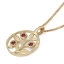 Gold Three Pomegranates Necklace with Ruby Gemstones - 4
