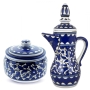 Armenian Ceramics Tall Coffee Pot and Sugar Bowl - Blue Flowers - 1
