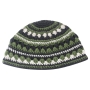 Crocheted Green, Black and White Frik Kippah  - 1