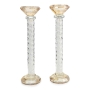 Tall Crystal Candlesticks with Yellow Tint - 1
