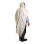 White Acrylic Tallit (Prayer Shawl) with Silver Stripes and Baroque-Pattern Collar - 4