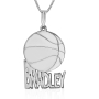 Sterling Silver Basketball English / Hebrew Name Necklace - 2