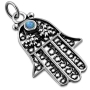 Sterling Silver Filigree Hamsa Necklace with Opal Stone - 1