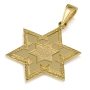 14K Gold Star of David Pendant with Floral Border - 1