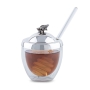 Bier Judaica Glass Honey Dish with Decorative Sterling Silver Lid - 1