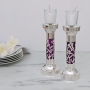 Bier Judaica 925 Sterling Silver Handcrafted Candlesticks With Floral Motif (Variety of Colors) - 12