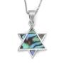 Silver Star of David Necklace with Abalone Mother-of-Pearl Filling - 1