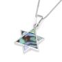 Silver Star of David Necklace with Abalone Mother-of-Pearl Filling - 4
