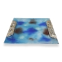Handcrafted Sterling Silver-Plated Glass Matzah Plate (Blue & Brown) - 2