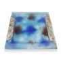 Handcrafted Sterling Silver-Plated Glass Matzah Plate (Blue & Brown) - 1