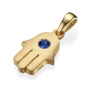 18K Gold Hamsa Pendant With Blue Sapphire Stone (Choice of Color) - 2