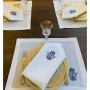 Broderies De France Table Set (6 Napkins & 6 Placemats, Optional Runner) – Blue Hamsa Design - 2