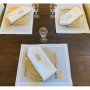 Broderies De France Table Set (6 Napkins & 6 Placemats, Optional Runner) – Golden Hamsa Design - 2