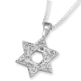 Zircon Stone-Encrusted 925 Sterling Silver Star of David Pendant Necklace - 2