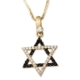 14K Yellow Gold Star of David Pendant Necklace With Black & White Cubic Zirconia Stones - 2