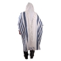 100% Cotton Non-Slip Tallit Prayer Shawl with Navy Blue Stripes - 2