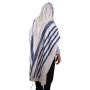100% Cotton Non-Slip Tallit Prayer Shawl with Navy Blue Stripes - 3