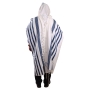 100% Cotton Non-Slip Tallit Prayer Shawl with Navy Blue Stripes - 4
