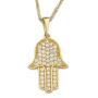 Luxurious 14K Yellow Gold Hamsa Pendant Necklace With Cubic Zirconia Accent - 2