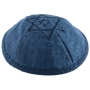Dark Blue Linen Kippah with Star of David Embroidery - 1