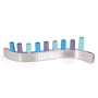 Y. Karshi Designer Anodized Aluminum Blue and Purple Hammered Wave Hanukkah Menorah - 1
