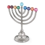 Y.Karshi Designer Anodized Aluminum Hammered Hanukkah Menorah with Multicolored Candleholders - 2