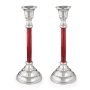 Y. Karshi Designer Hammered Aluminium Large Candlesticks with Red Stem - 1