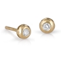 Chic 14K Gold Bezel Diamond Stud Earrings (Choice of Color) - 1