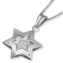 Double 14K Gold Star of David Pendant Necklace with Diamonds (Choice of Color) - 6