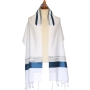 Eretz Judaica Wool "Hatzor" Tallit Prayer Shawl - Turqoise and Silver Stripe - 4