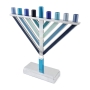 Yair Emanuel Enamel Painted Chabad Hanukkah Menorah - Blue - 1
