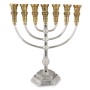 Extra Large Silver and Gold-Plated Jerusalem Temple 7-Branched Menorah - 1