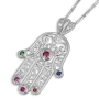 Hamsa: 14K Gold Filigree Pendant Necklace with Diamonds & Gemstones - 2