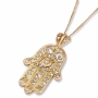 14K Gold Filigree Hamsa Pendant Necklace with Diamonds - 3