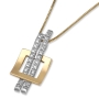 14K Gold Diamond Strips with Square Pendant - 1