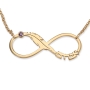 Gold-Plated Double Thickness Customizable Infinity Necklace With Feather Design and Birthstone (Hebrew / English) - 1