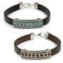Sterling Silver and Leather Unisex Bar Bracelet with 8 Gemstones (2 Color Options) - 1
