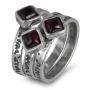 Sterling Silver Blessings Rings with Garnet Stone Square - 3
