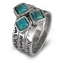 Sterling Silver Blessings Rings with Turquoise Gemstone Square - 3