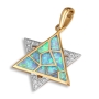 Gold Plated Silver Star of David Pendant with Opalite Filling & Cubic Zirconia   - 1